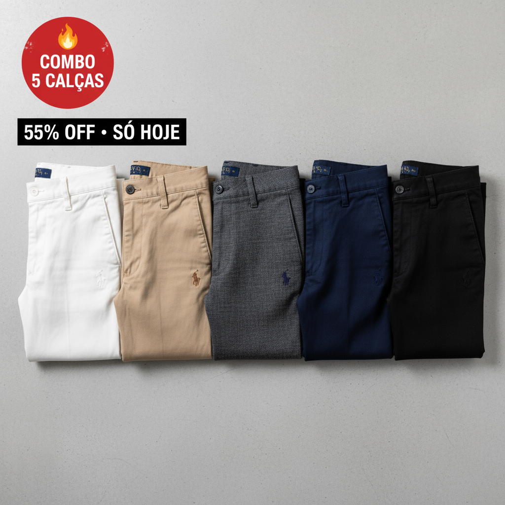 Kit 5 Calças De Sarja Premium Retrô Masculina - Últimas unidades